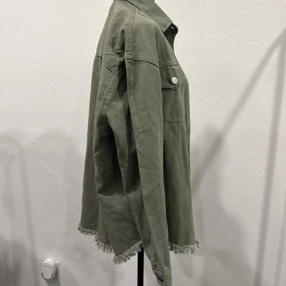 Khaki green denim jacket with fringe size medium - Picture 2 of 3